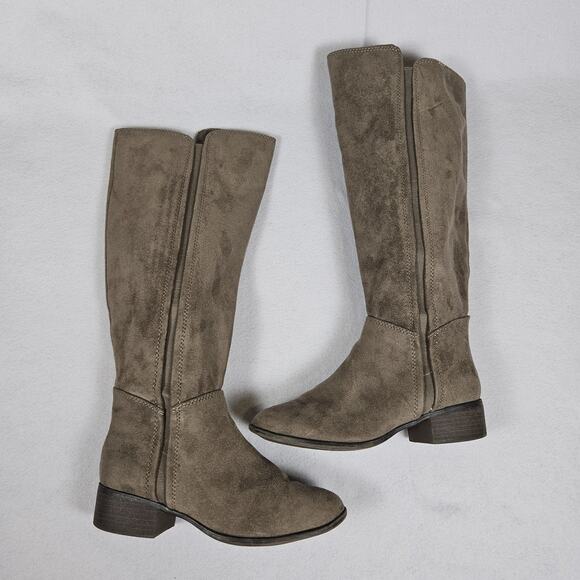 Target Knee High Boots Womens 7 Brown Faux Suede Stretch Block Heel Western Soft - Picture 1 of 15